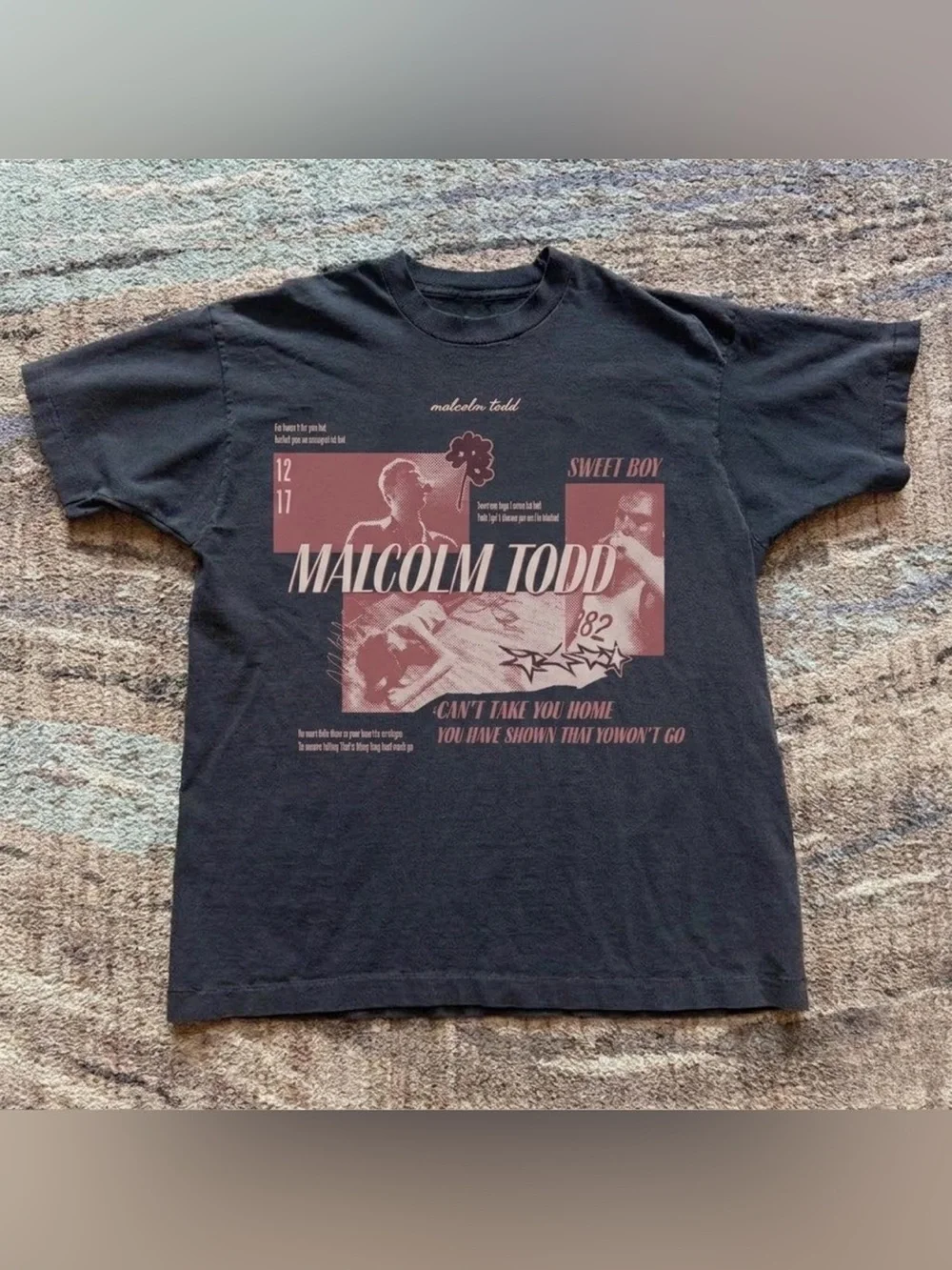 Malcolm Todd Black Short Sleeve Graphic Tee with Dusty Rose